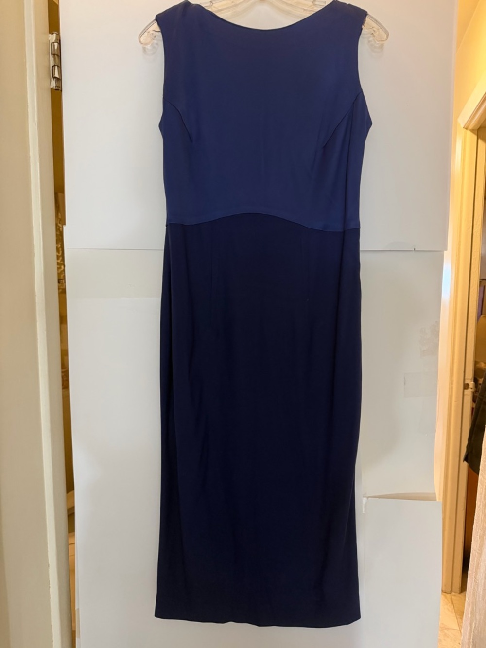Asha Navy dress with back is a cowl neck